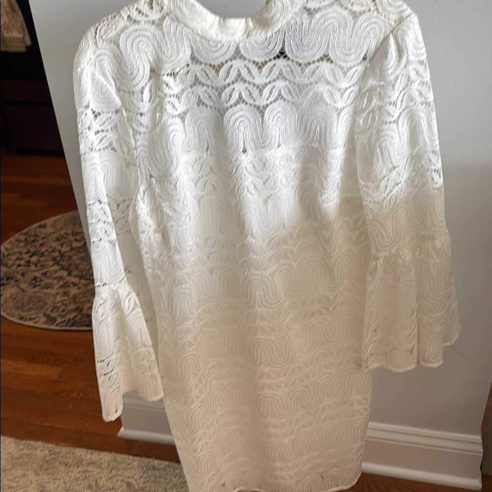 Trina Turk White Lace Dress with Flared Sleeves